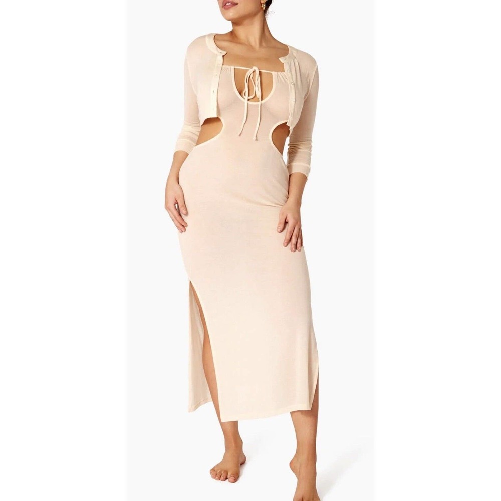 We Wore What New $155 Ruched Cutout Maxi Dress Off White Medium
